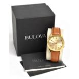 BULOVA; a gentleman's gold plated Accutron II wristwatch, the gilt dial set with batons and