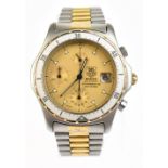 TAG HEUER; a gentleman's stainless steel two-tone wristwatch with gold coloured dial and set with