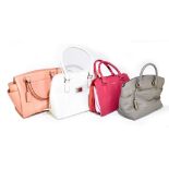 TIGNANELLO; four unused leather handbags, a white handbag with double top handle and zip top, silver