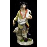 MEISSEN; a late 18th century porcelain figure of a man with tied sack upon his shoulder,