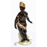 MEISSEN; an 18th century figure representing Africa, indistinct impressed mark to base, height 15.