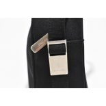 MIU MIU; a black cloth shoulder bag with silver tone hardware, side buckles and zip with maker's