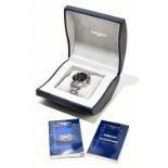 LONGINES; a gentleman's stainless steel wristwatch, the black face set with quarterly Arabic