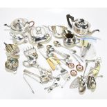 A collection of 19th century and later silver plated wares to include an Elkington lobed square