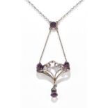 CHARLES HORNER; a George V hallmarked silver and amethyst glass open work necklace, Chester 1911,