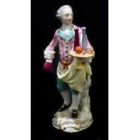 MEISSEN; a 19th century figure of a waiter, painted marks to base and incised number 15, height 14.