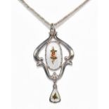 CHARLES HORNER; a sterling silver and floral painted white enamel decorated Art Nouveau pierced