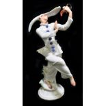 MEISSEN; a masked dancer figure from The Tales of Hoffman, designed by Paul Scheurich, painted marks