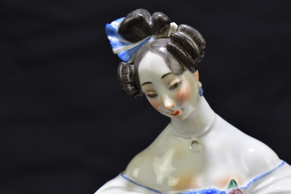 MEISSEN; a 20th century figure of a young woman leaning on a column, painted marks to base with - Image 7 of 8