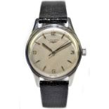 LONGINES; a gentleman's vintage stainless steel wristwatch with seventeen jewel movement numbered