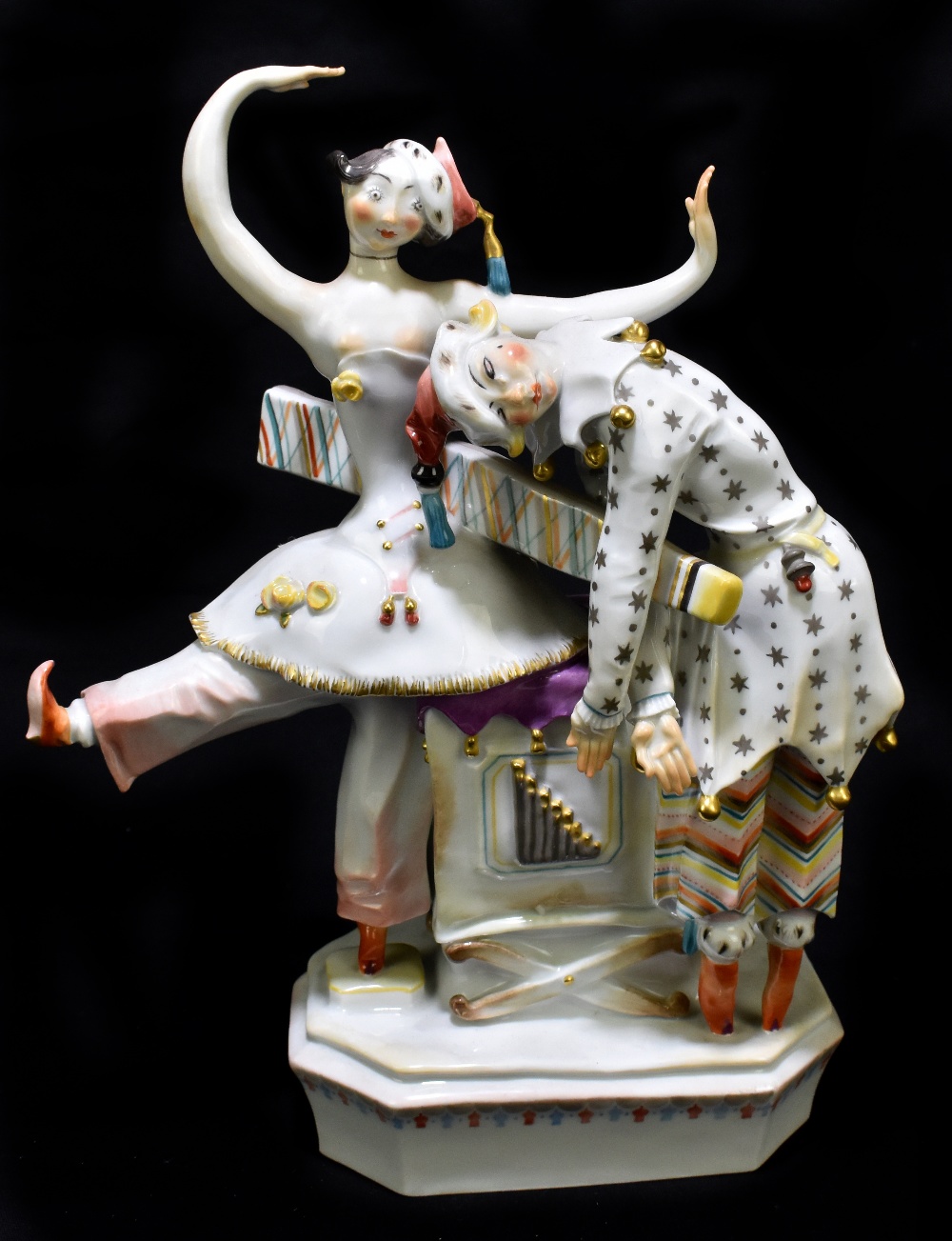 MEISSEN; an abstract figure group designed by Peter Strang, painted marks to base, impressed