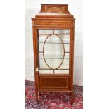 A highly decorative Edwardian marquetry inlaid mahogany display cabinet, with panel back inlaid with