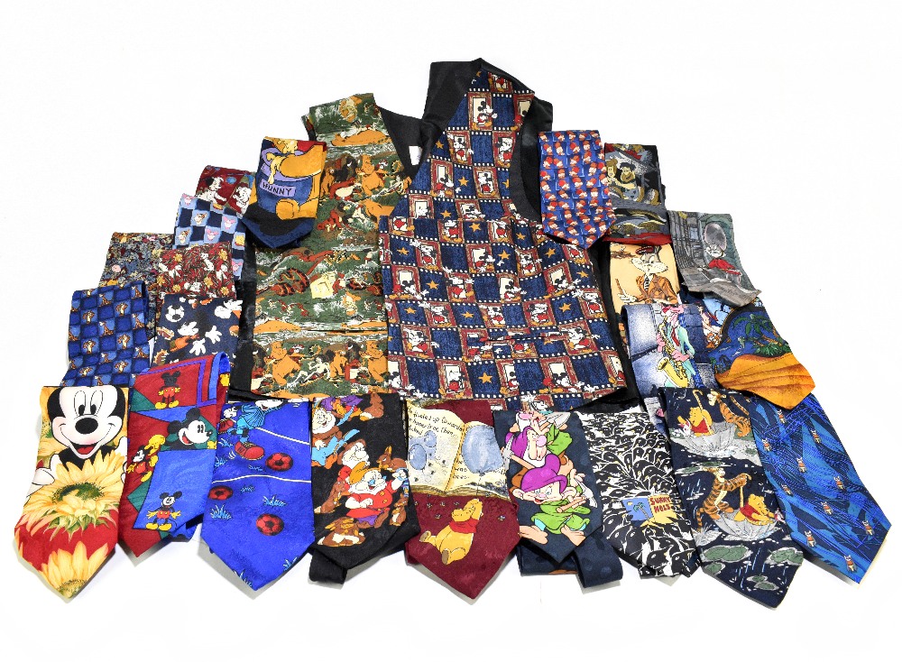 DISNEY; two 100% silk waistcoats depicting 'The Jungle Book' and Mickey Mouse, and twenty-two 100%