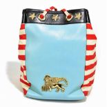 MOSCHINO BY REDWALL; a vintage 1989 'I Love Venice' blue, red and white cloth and light blue leather