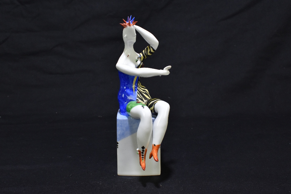 MEISSEN; an abstract figure of a female seated upon a column designed by Sylvia Klöde, painted - Image 2 of 7