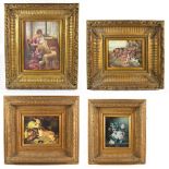 Four modern decorative prints of various scenes including farm yard, still life, flowers in a