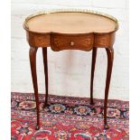 An Edwardian inlaid mahogany kidney shaped side table with pierced brass gallery above single drawer
