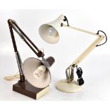 A cream Anglepoise lamp, on cast iron circular base, together with an Italian brown Anglepoise