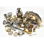 A collection of 19th century and later silver plate and brass items including an oval galleried