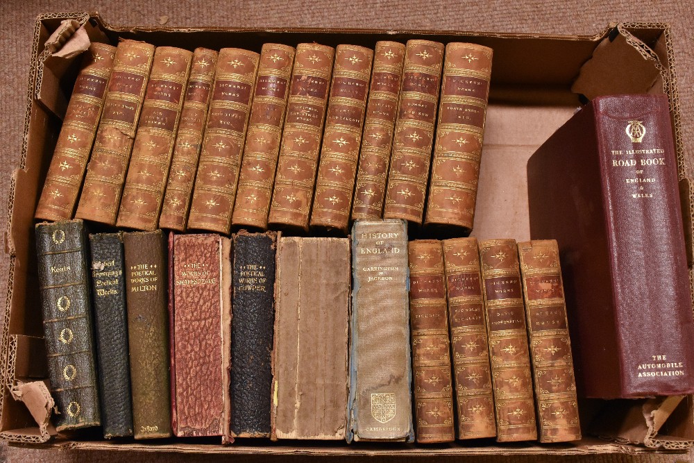 DICKENS (C), THE WORKS OF, 15vols, 3/4 leather with cloth boards, London, Chapman and Hall; with 8