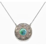 CHARLES HORNER; a George V hallmarked silver and blue/green enamel decorated necklace, the