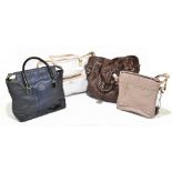 AUBREY; a navy blue soft leather and patent leather top handle handbag with gold tone hardware and