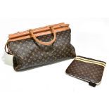 A Louis Vuitton style Gladstone/weekend holdall with tan brown leather trim, top and handles and zip