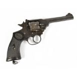 A deactivated Webley Mark IV .38 six shot service revolver with 5" barrel, stamped to the top of the