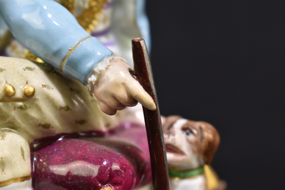 MEISSEN; an early 20th century figure of a seated huntsman with hound by his feet, painted marks and - Image 5 of 8