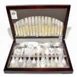 ARTHUR PRICE; a mahogany cased canteen of silver plated cutlery, fitted in original cardboard box.