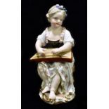 MEISSEN; a 19th century figure of a seated young girl, painted marks to base, also painted no.12