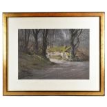 R.C. NAYLOR; pastel, rural scene with country cottage in a woodland lane in Derbyshire, signed and