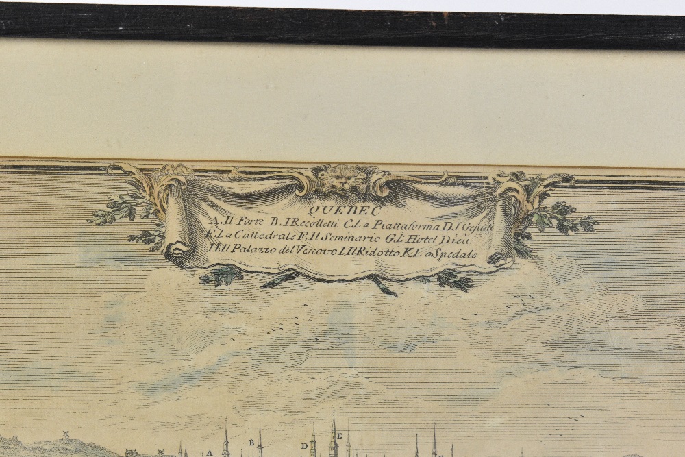 AFTER TOMASSO MASI; an 18th century Italian engraving of Quebec, 18.5 x 27.5cm, framed and glazed. - Bild 2 aus 4