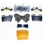 MARY QUANT; two pairs of vintage 1960s pearly blue and white bow plastic hair combs, one with