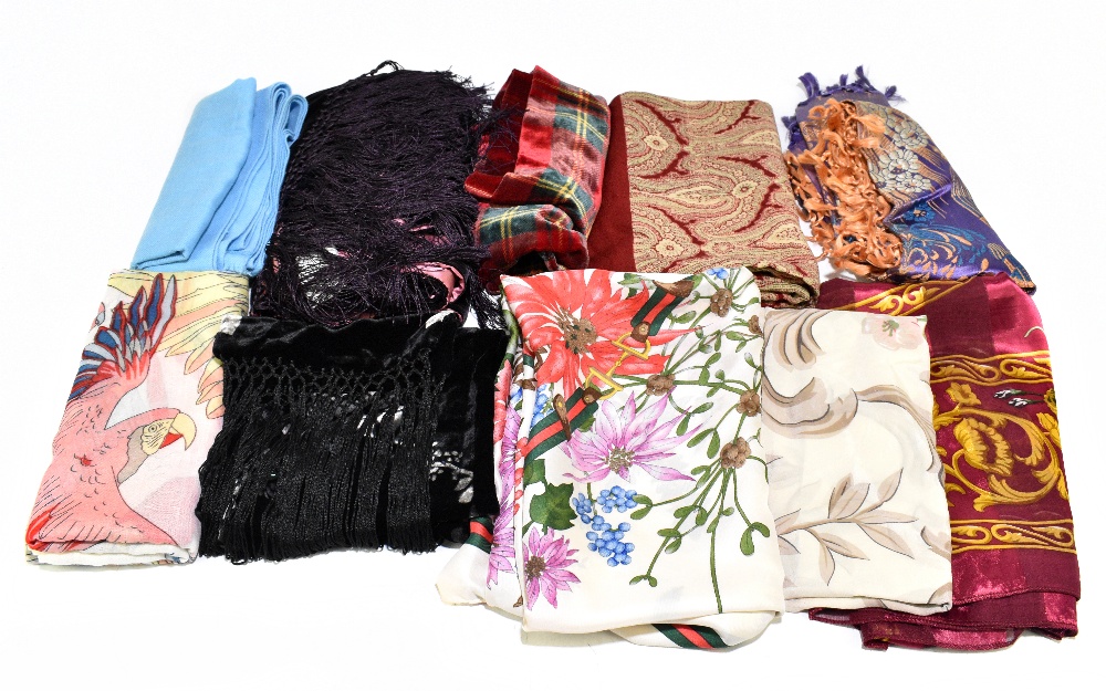 SCARVES; ten silk, cotton, and wool scarves, including a large Liz Claiborne velvet and silk