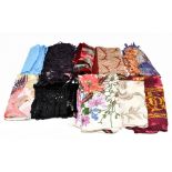 SCARVES; ten silk, cotton, and wool scarves, including a large Liz Claiborne velvet and silk