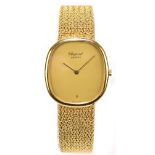 CHOPARD; a gentleman's 18ct gold wristwatch, with oval dial and textured bracelet, the back of the