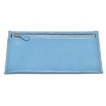 HERMÈS; a Swift zippered blue calfskin leather pouch with silver tone hardware, fully lined, B stamp