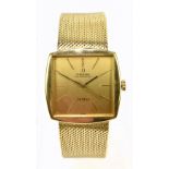 OMEGA; a gentleman's 18ct gold automatic De Ville wristwatch, the square base set with batons,