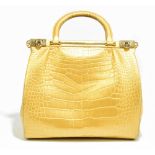 KWANPEN; a gold genuine alligator skin 'Raffles' hand/shoulder bag with jewelled top handles, a