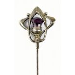 A George VI Art Nouveau silver hat pin with pierced terminal, Birmingham 1913, length 20.5cm.