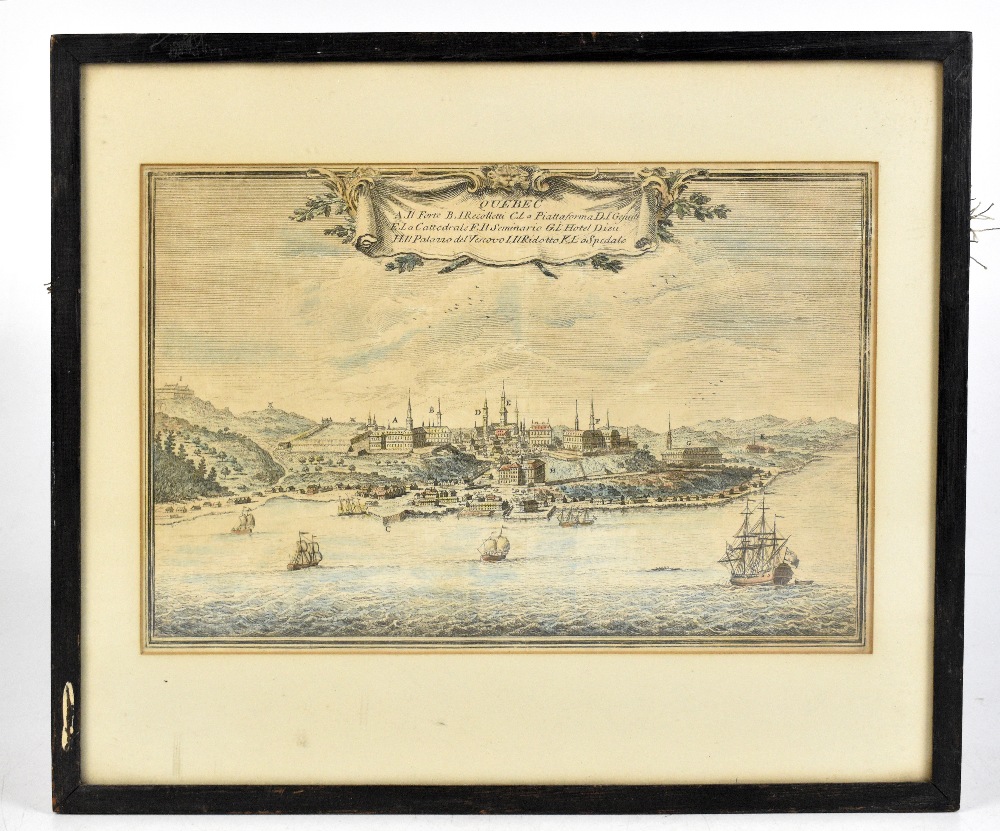 AFTER TOMASSO MASI; an 18th century Italian engraving of Quebec, 18.5 x 27.5cm, framed and glazed.