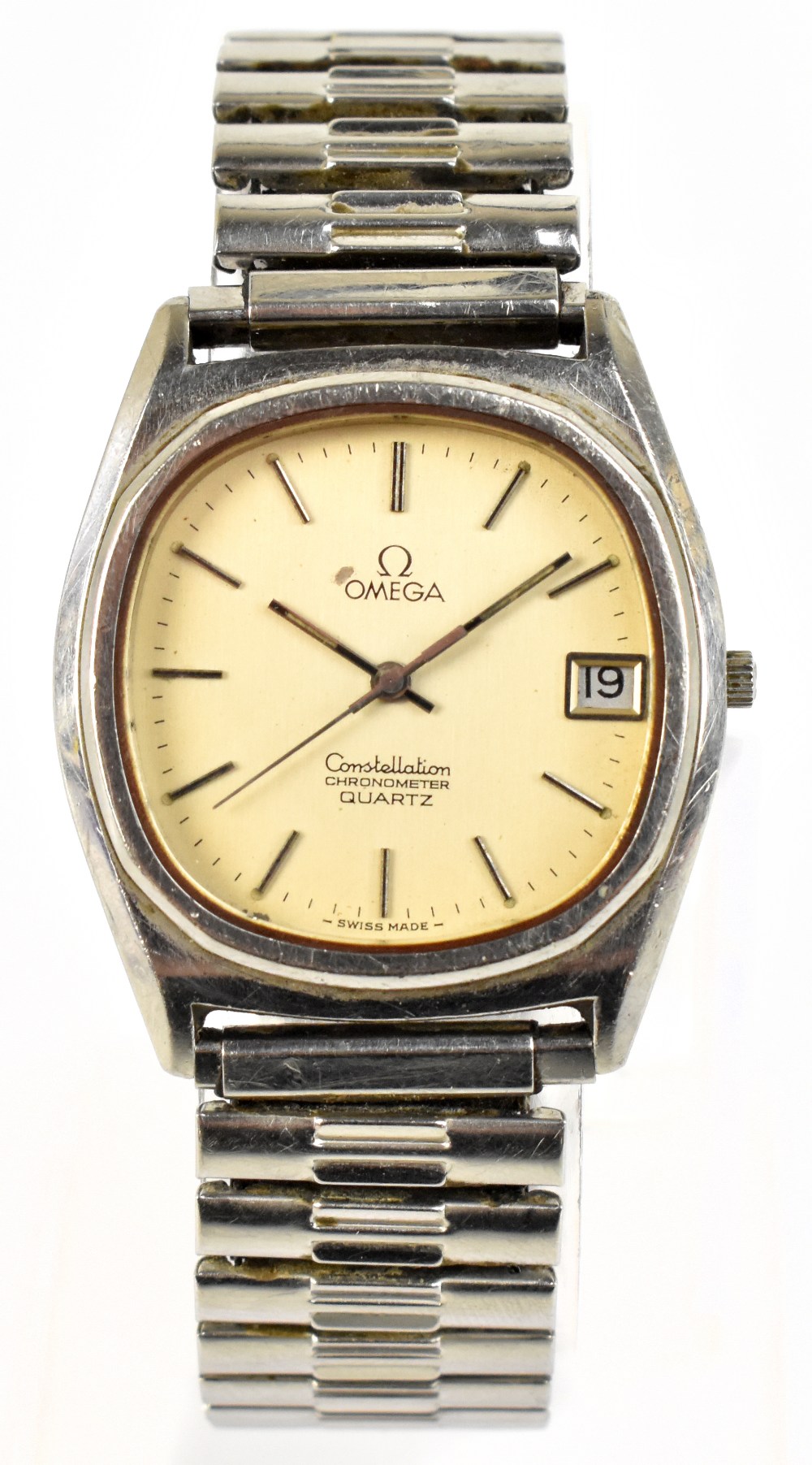 OMEGA; an early 1970s Constellation chronometer quartz stainless steel wristwatch with date aperture