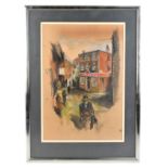 MALCOLM YOUNG; pastel, ‘Figures in Northern Street Scene’, signed and dated 75 lower right, 56 x