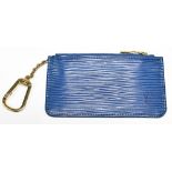 LOUIS VUITTON; a Pochette Cles blue Epi Poudre key/coin purse with gold tone zip and key chain