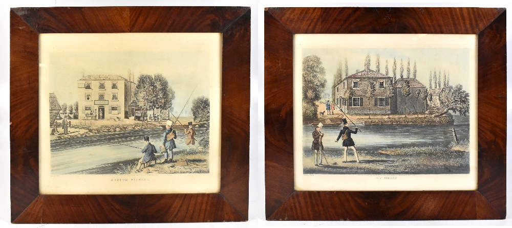 J POLLARD; a pair of 19th century hand tinted prints, 'Fly Fishing' and 'Bottom Fishing', each in