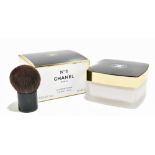 CHANEL NO 5 PARIS; an unused 150g boxed body cream and a Chanel small powder brush with logo to