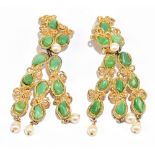 SWOBODA; a pair of vintage 1960s gem stone gold tone clip-on earrings set with cultured pearls to
