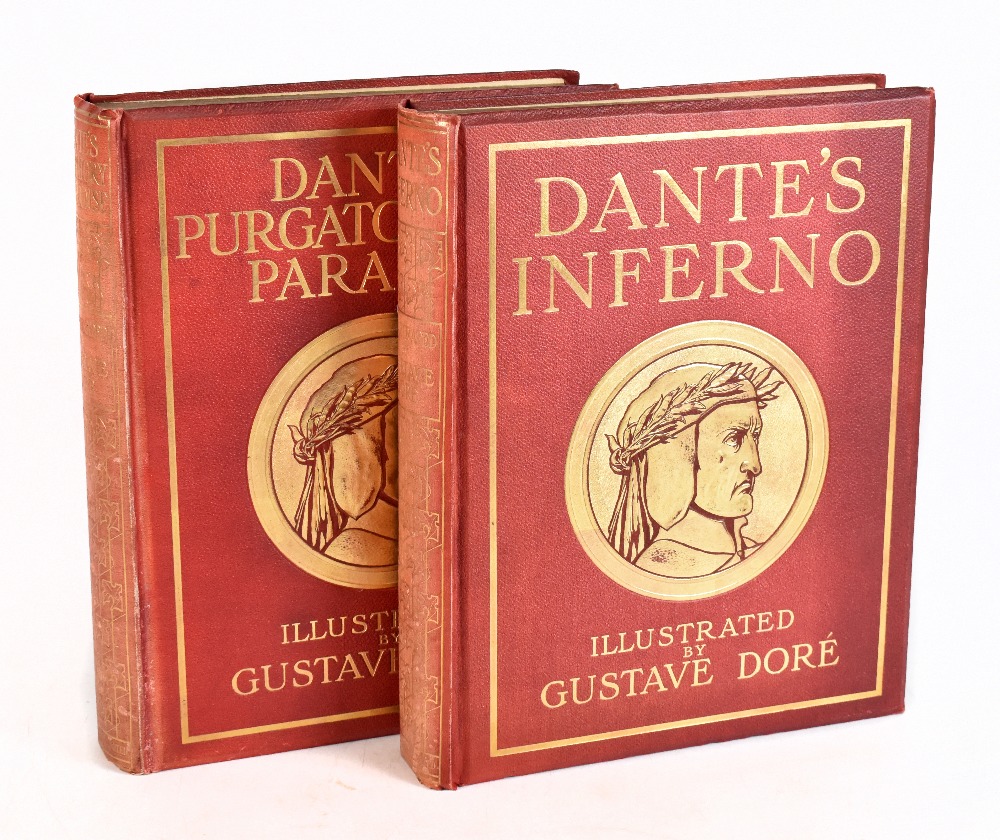 DORE (G), THE VISION OF HELL BY DANTE ALIGHIERI, with black and white illustrations and gilt red