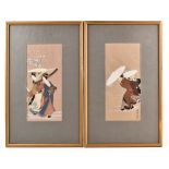 LATE 19TH/EARLY 20TH CENTURY JAPANESE SCHOOL; a pair of watercolours, female figures in winter
